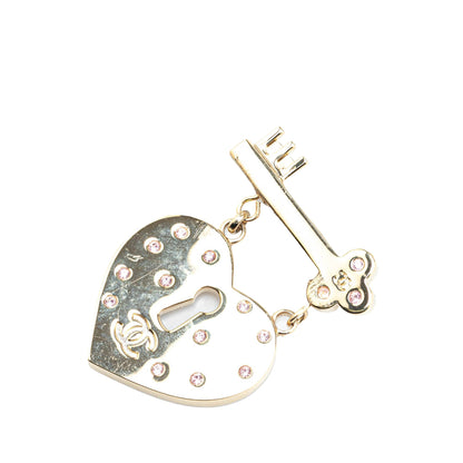 Gold Chanel Gold Plated Heart Lock and Key Brooch Pin