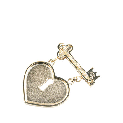 Gold Chanel Gold Plated Heart Lock and Key Brooch Pin