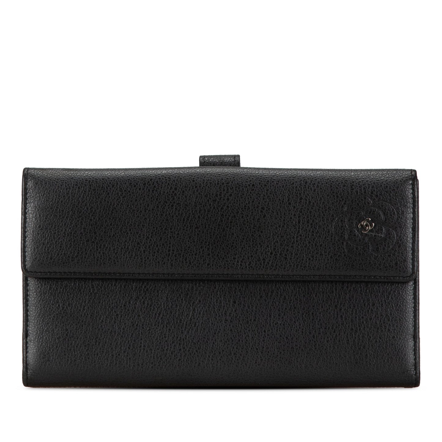 Black Chanel Calfskin Camellia Long Wallet