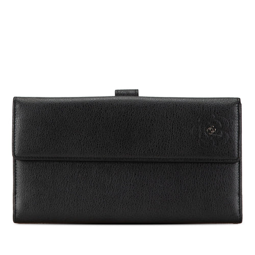 Black Chanel Calfskin Camellia Long Wallet