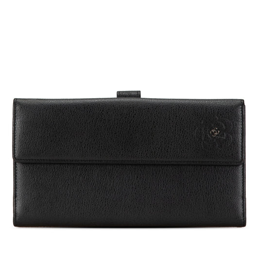 Black Chanel Calfskin Camellia Long Wallet