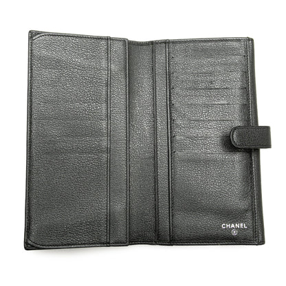 Black Chanel Calfskin Camellia Long Wallet
