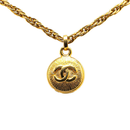 Gold Chanel Gold Plated CC Round Pendant Necklace