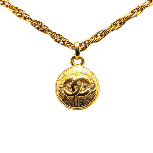Gold Chanel Gold Plated CC Round Pendant Necklace