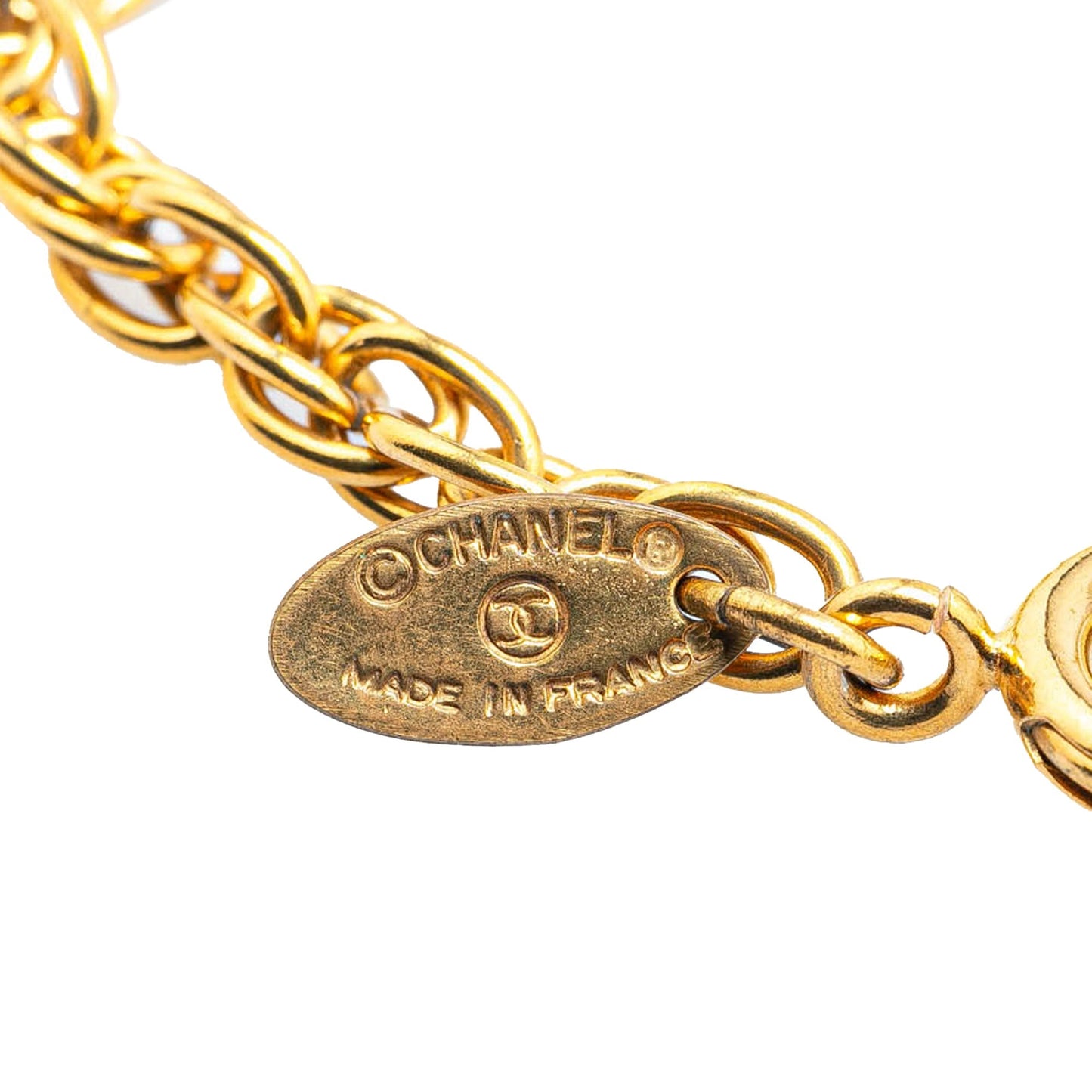 Gold Chanel Gold Plated CC Round Pendant Necklace