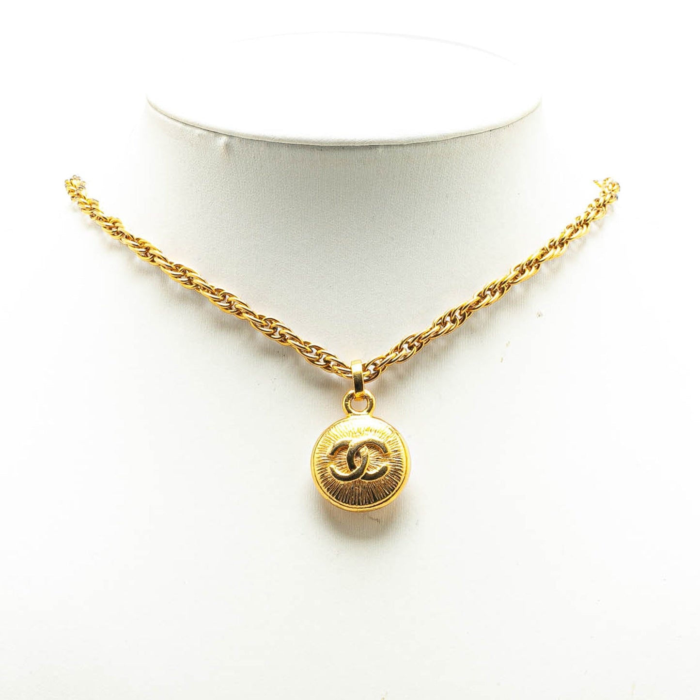 Gold Chanel Gold Plated CC Round Pendant Necklace