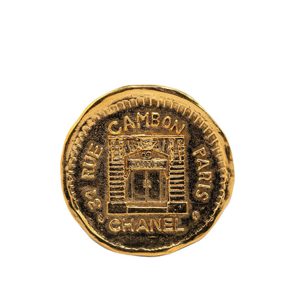 Gold Chanel Gold Plated Rue Cambon Medallion Brooch Pin