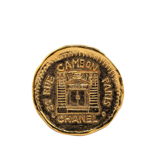 Gold Chanel Gold Plated Rue Cambon Medallion Brooch Pin
