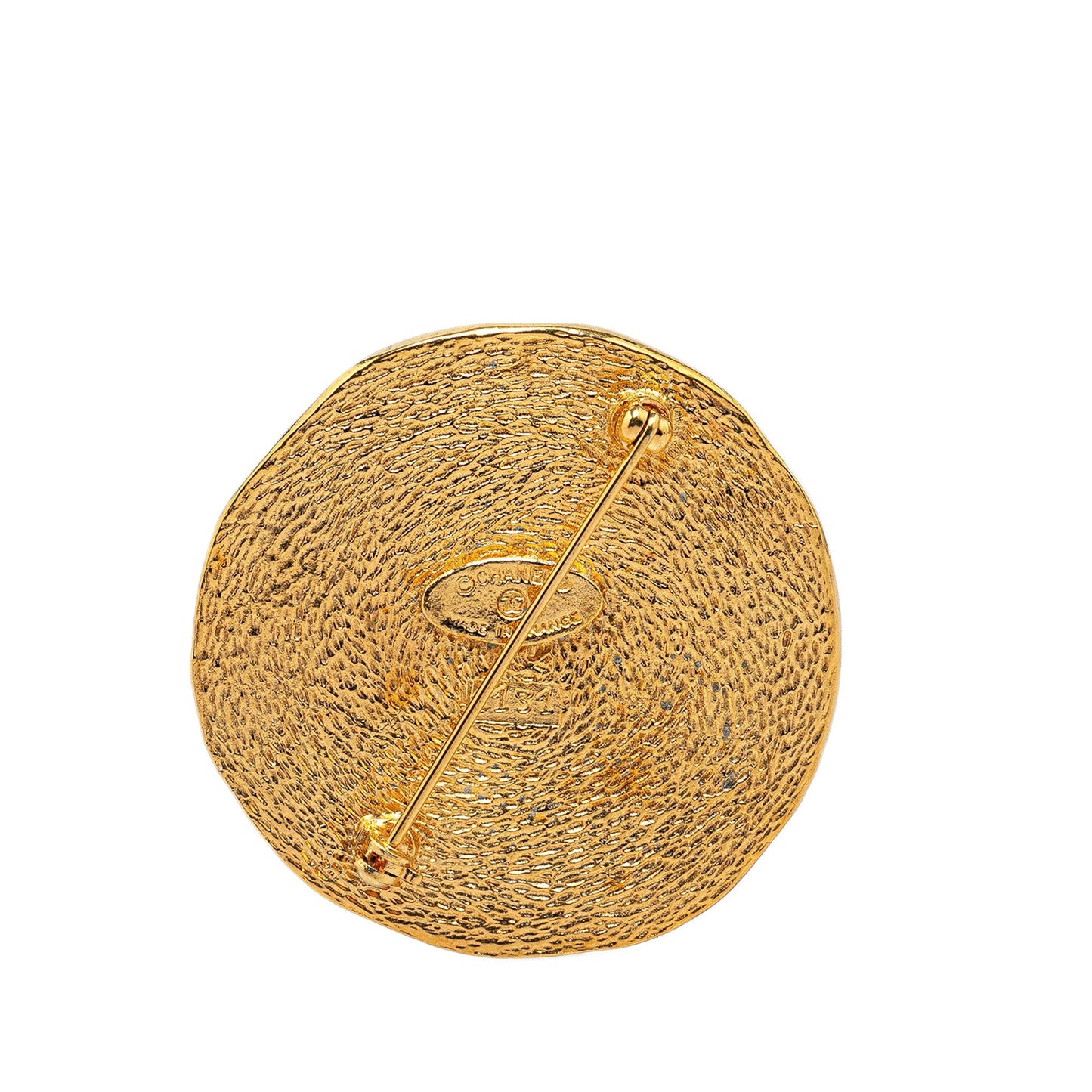 Gold Chanel Gold Plated Rue Cambon Medallion Brooch Pin