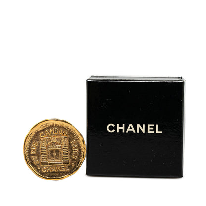 Gold Chanel Gold Plated Rue Cambon Medallion Brooch Pin