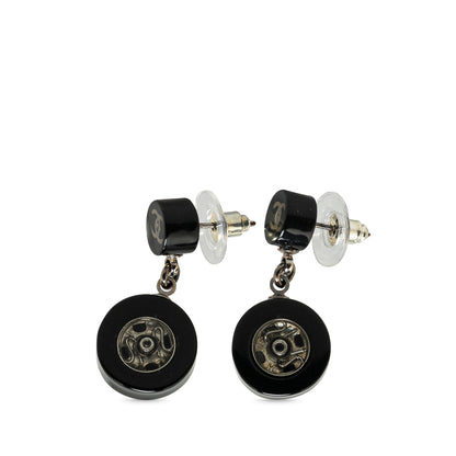 Black Chanel Resin CC Tire Drop Earrings