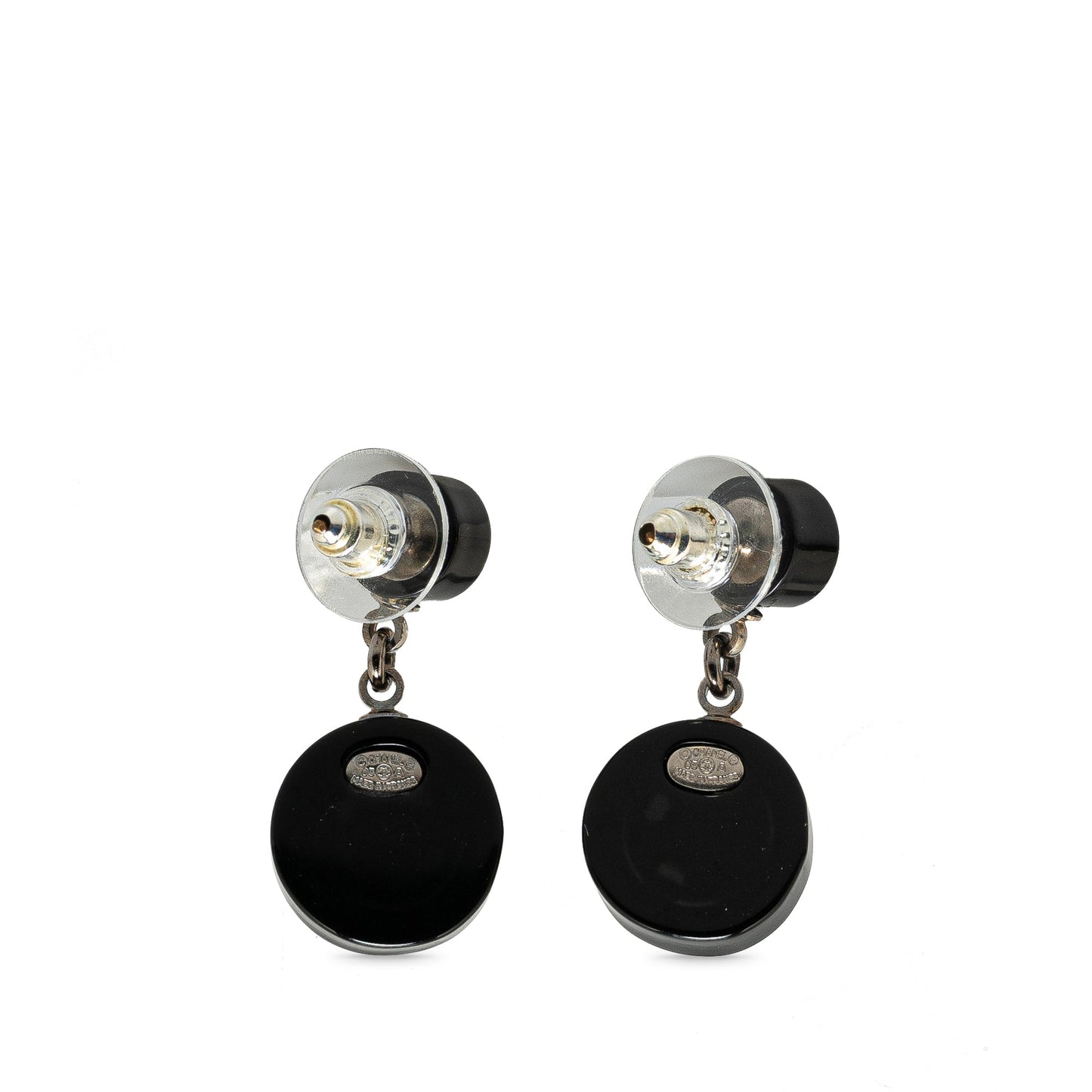 Black Chanel Resin CC Tire Drop Earrings