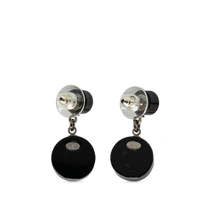 Black Chanel Resin CC Tire Drop Earrings