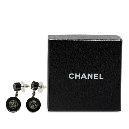Black Chanel Resin CC Tire Drop Earrings
