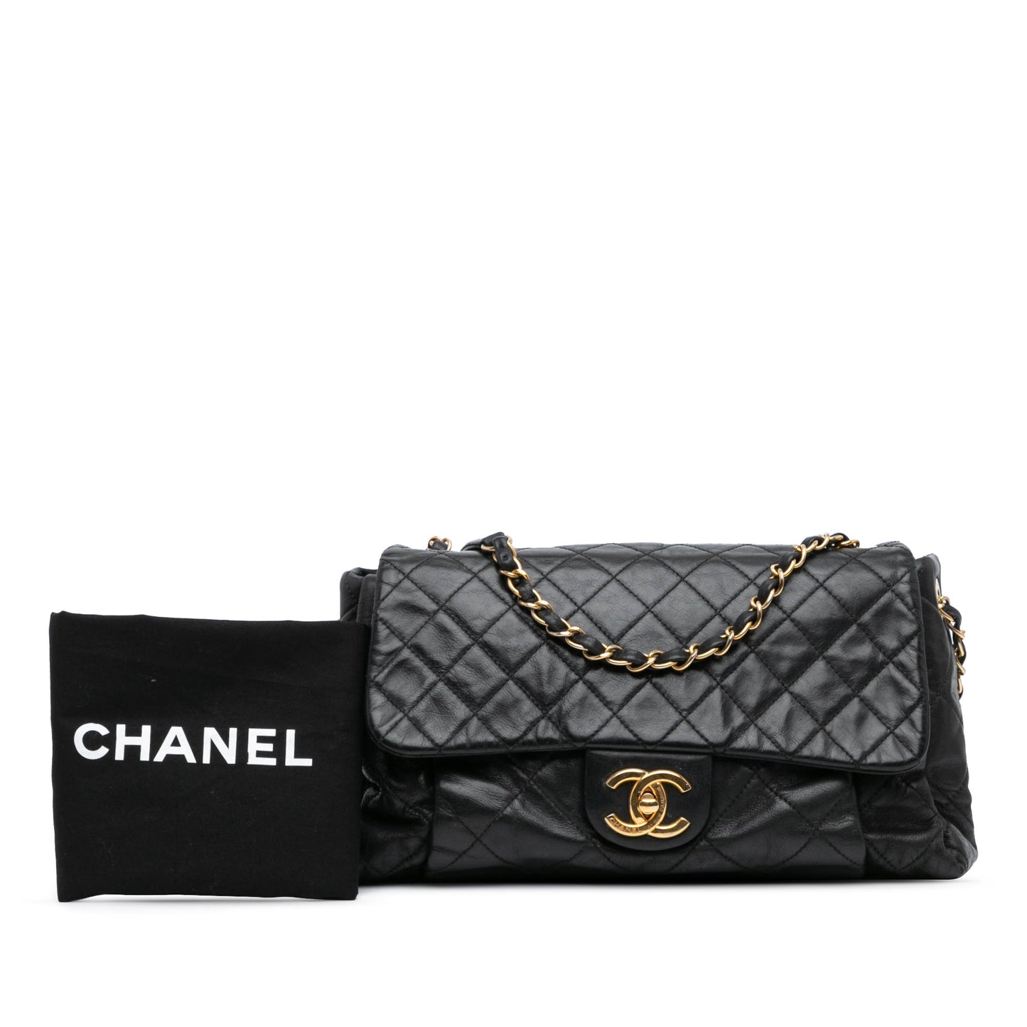 Black Chanel Large Aged Calfskin Chic Quilt Flap Shoulder Bag