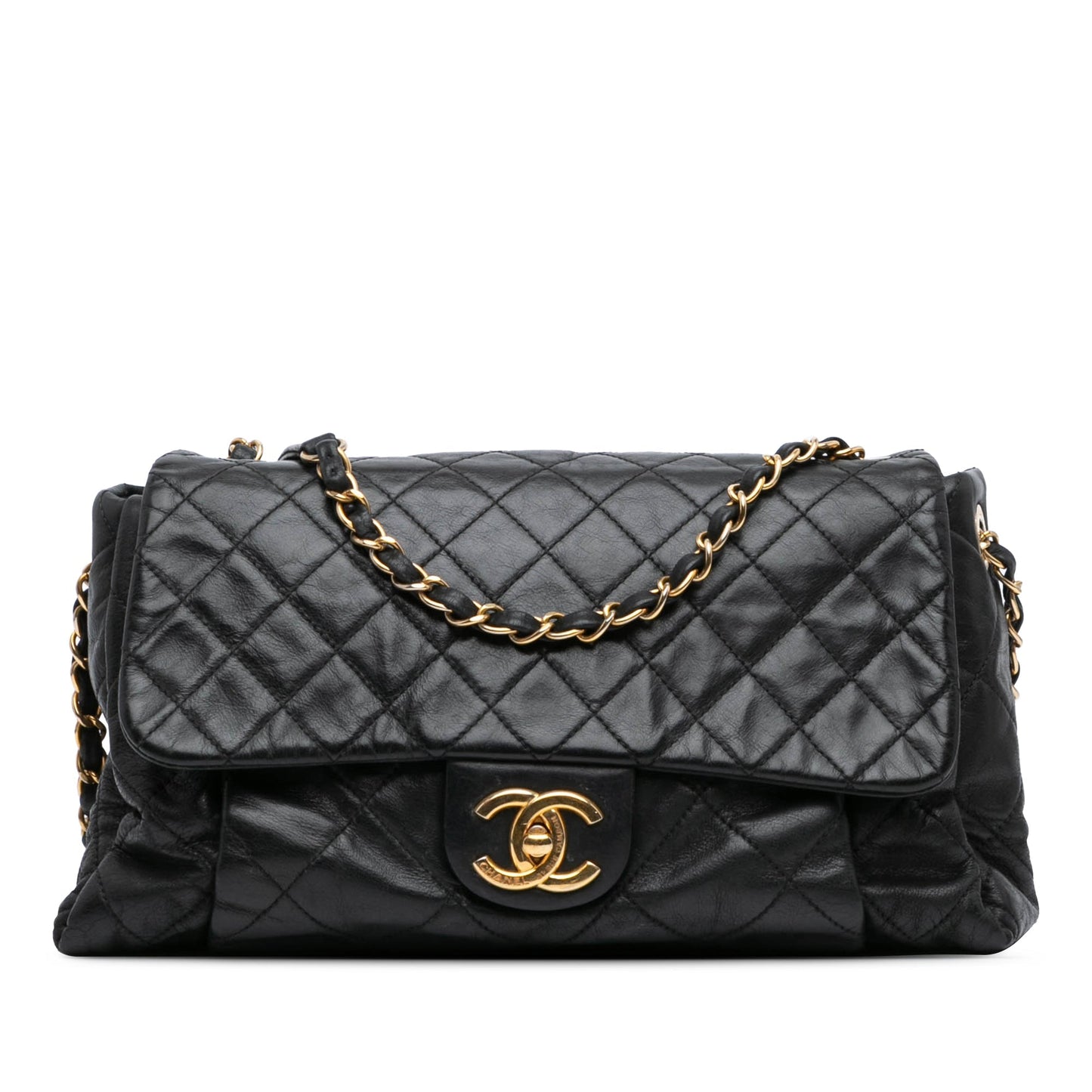 Black Chanel Large Aged Calfskin Chic Quilt Flap Shoulder Bag
