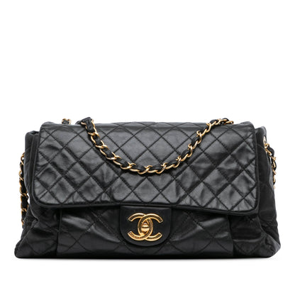 Black Chanel Large Aged Calfskin Chic Quilt Flap Shoulder Bag