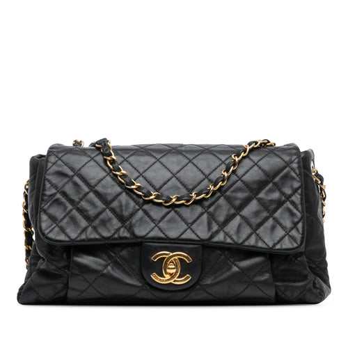 Black Chanel Large Aged Calfskin Chic Quilt Flap Shoulder Bag