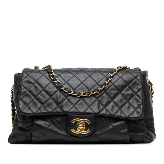 Black Chanel Large Aged Calfskin Chic Quilt Flap Shoulder Bag