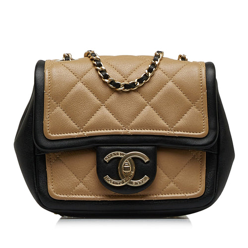 Brown Chanel Mini Square Calfskin Graphic Flap Crossbody Bag
