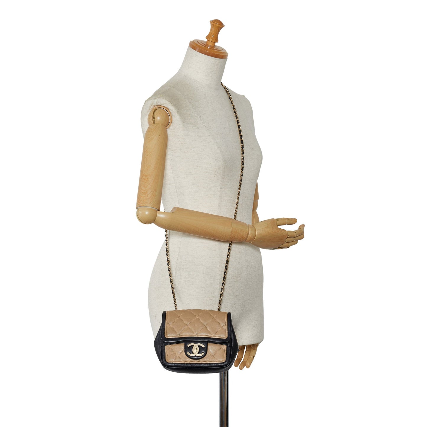 Brown Chanel Mini Square Calfskin Graphic Flap Crossbody Bag