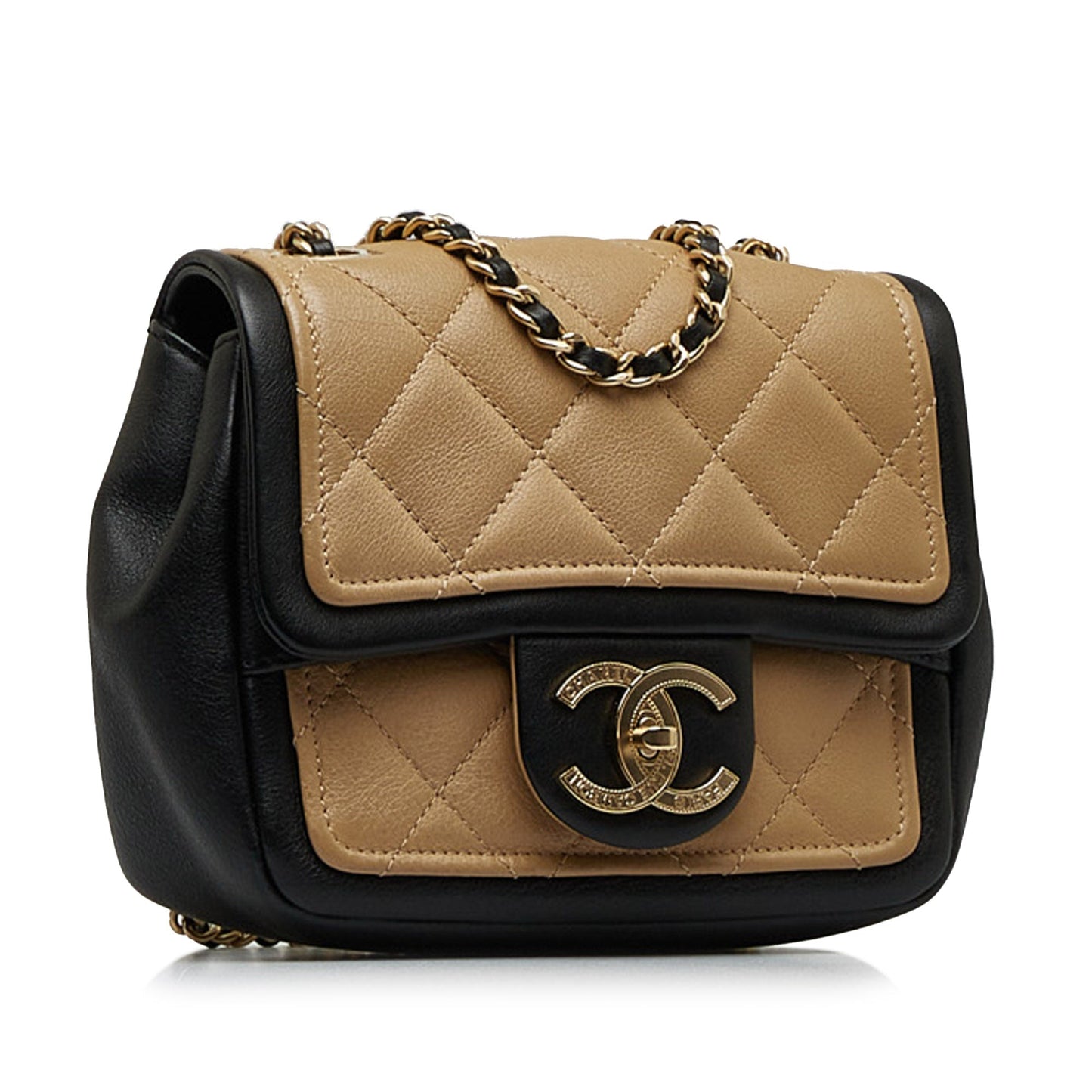 Brown Chanel Mini Square Calfskin Graphic Flap Crossbody Bag