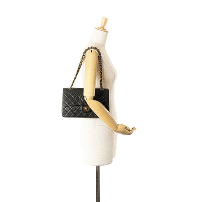 Black Chanel Medium Classic Lambskin Double Flap Shoulder Bag