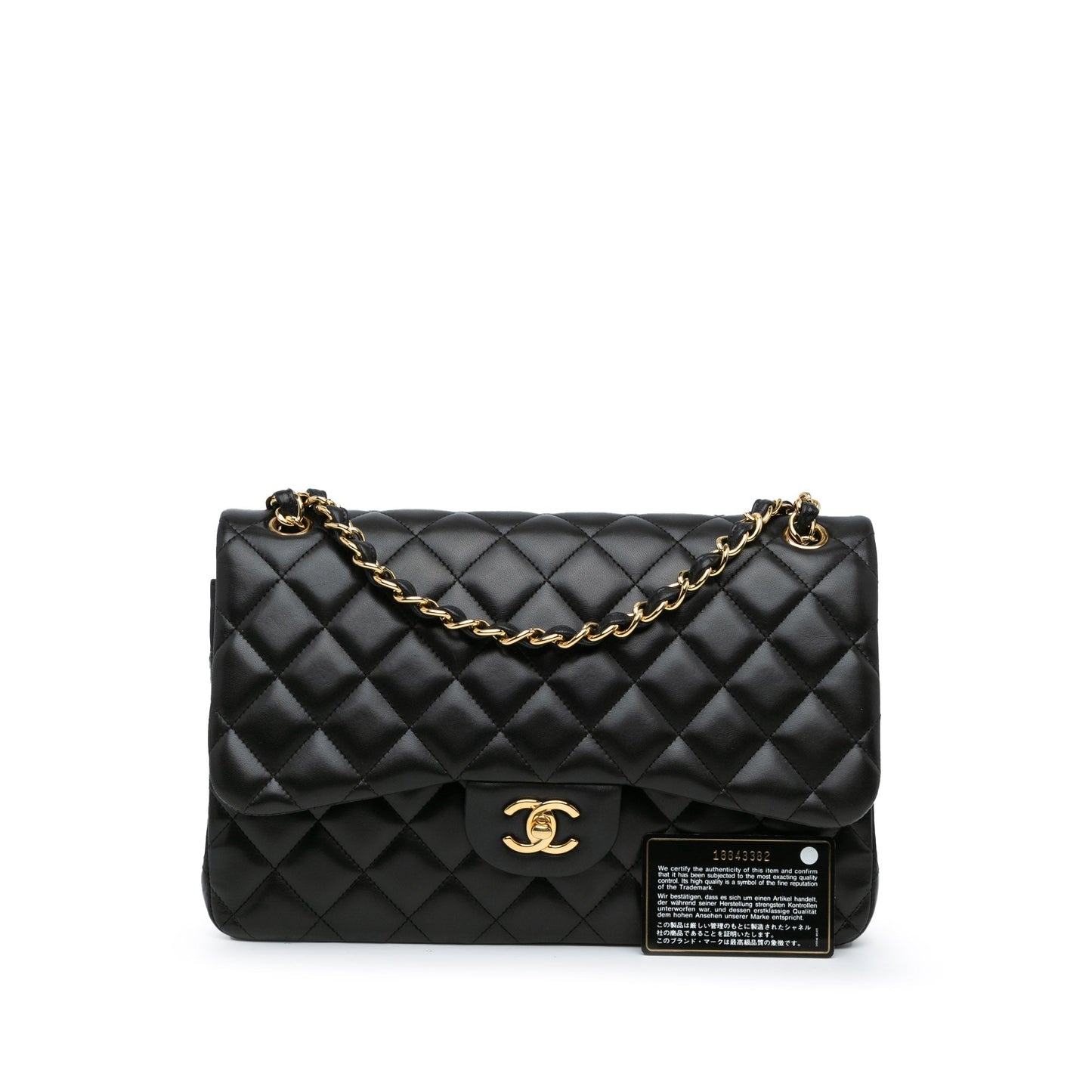 Black Chanel Jumbo Classic Lambskin Double Flap Shoulder Bag