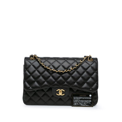 Black Chanel Jumbo Classic Lambskin Double Flap Shoulder Bag