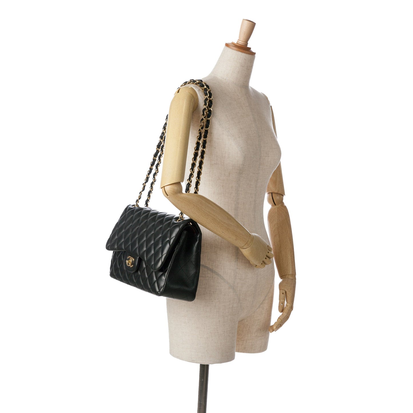 Black Chanel Jumbo Classic Lambskin Double Flap Shoulder Bag