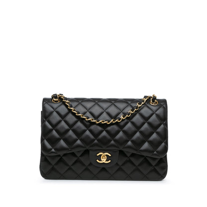 Black Chanel Jumbo Classic Lambskin Double Flap Shoulder Bag