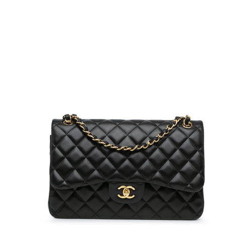 Black Chanel Jumbo Classic Lambskin Double Flap Shoulder Bag