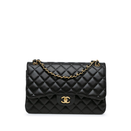 Black Chanel Jumbo Classic Lambskin Double Flap Shoulder Bag