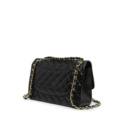 Black Chanel Jumbo Classic Lambskin Double Flap Shoulder Bag