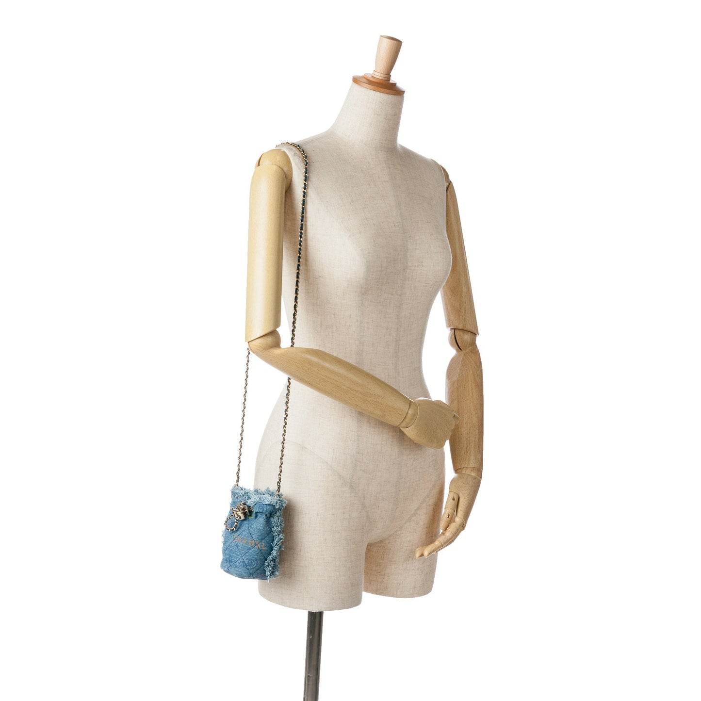 Blue Chanel Mini Denim Mood Bucket with Chain