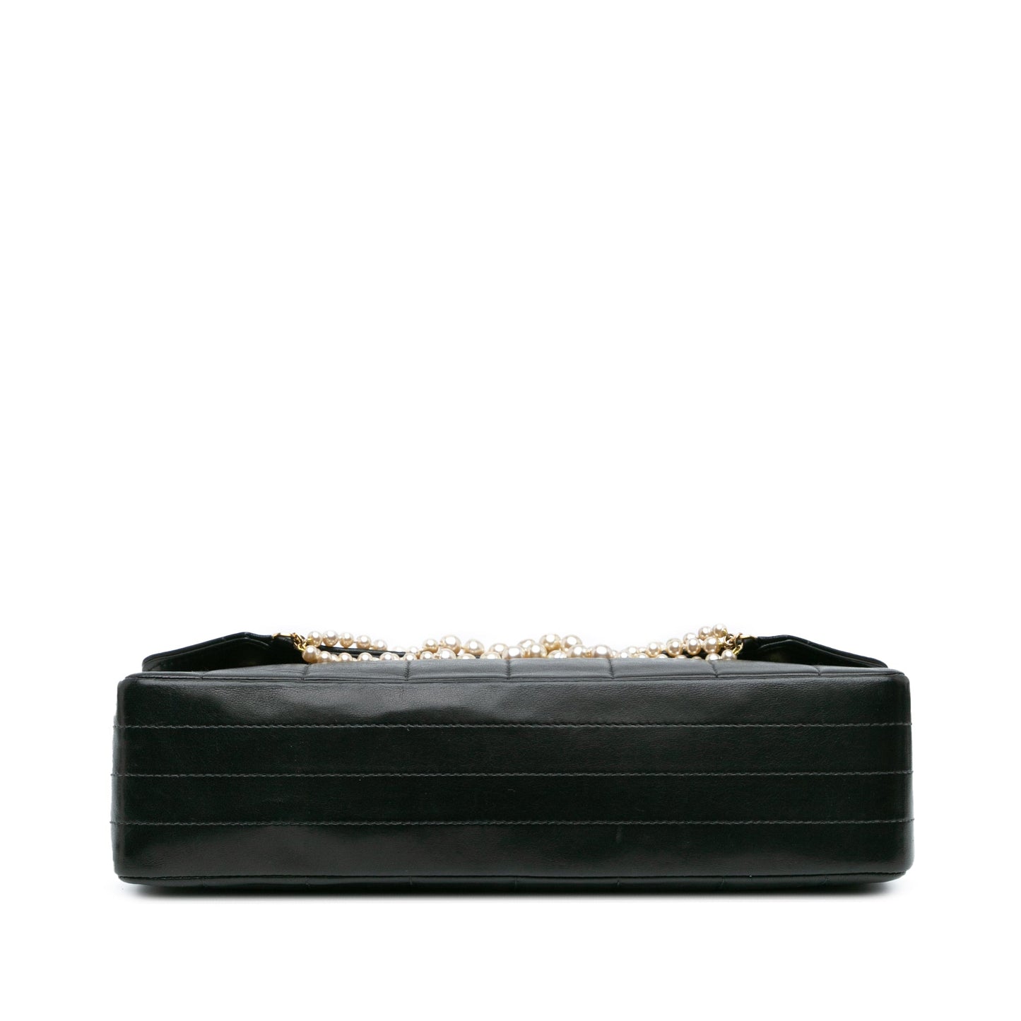 Black Chanel Lambskin Chocolate Bar Pearl Chain Flap Shoulder Bag