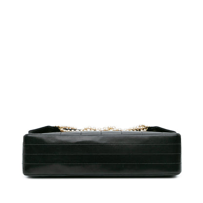Black Chanel Lambskin Chocolate Bar Pearl Chain Flap Shoulder Bag