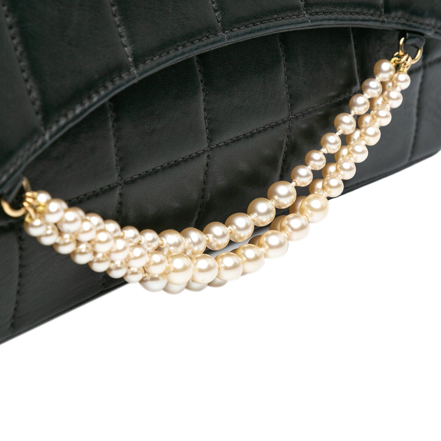 Black Chanel Lambskin Chocolate Bar Pearl Chain Flap Shoulder Bag