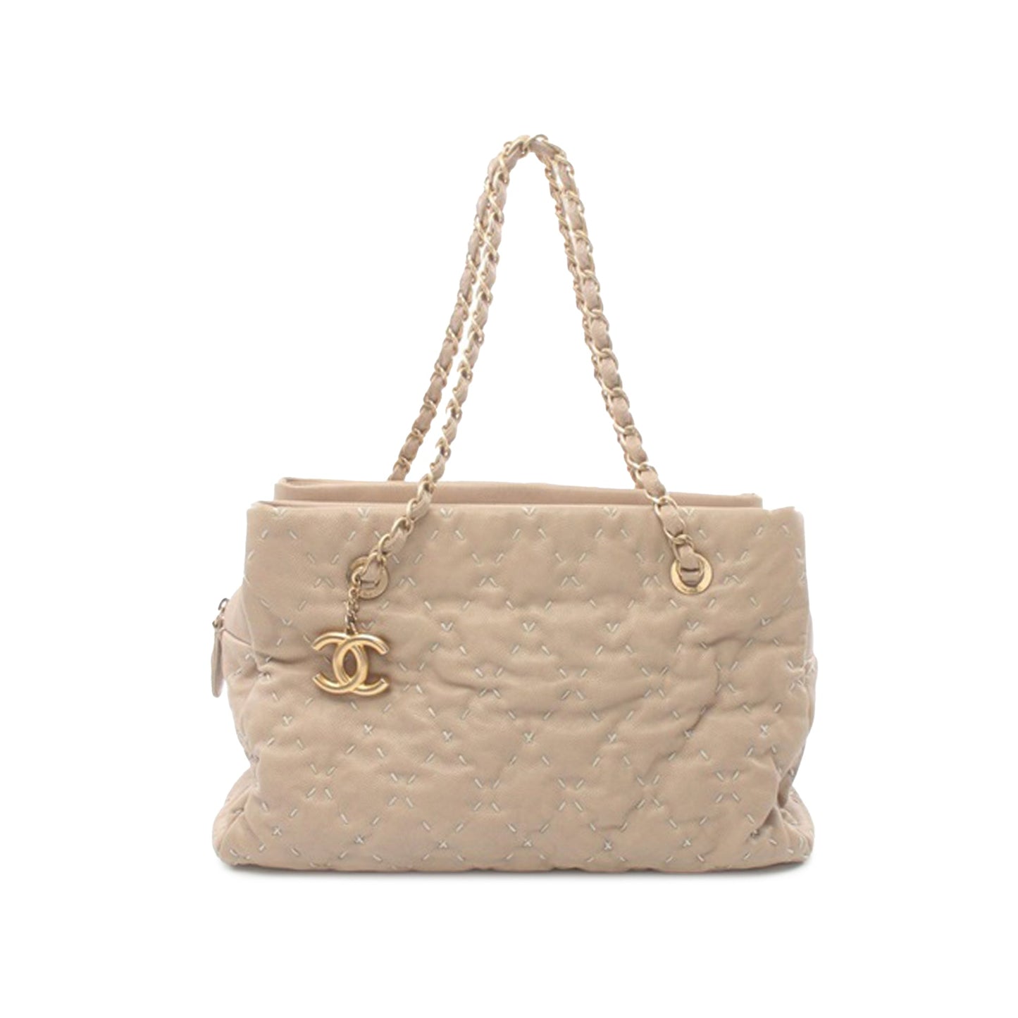 Beige Chanel CC Caviar Wild Stitch Tote