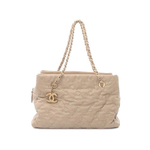 Beige Chanel CC Caviar Wild Stitch Tote