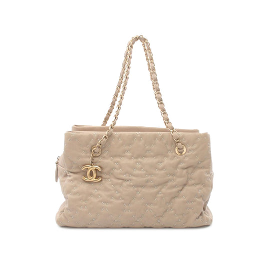 Beige Chanel CC Caviar Wild Stitch Tote