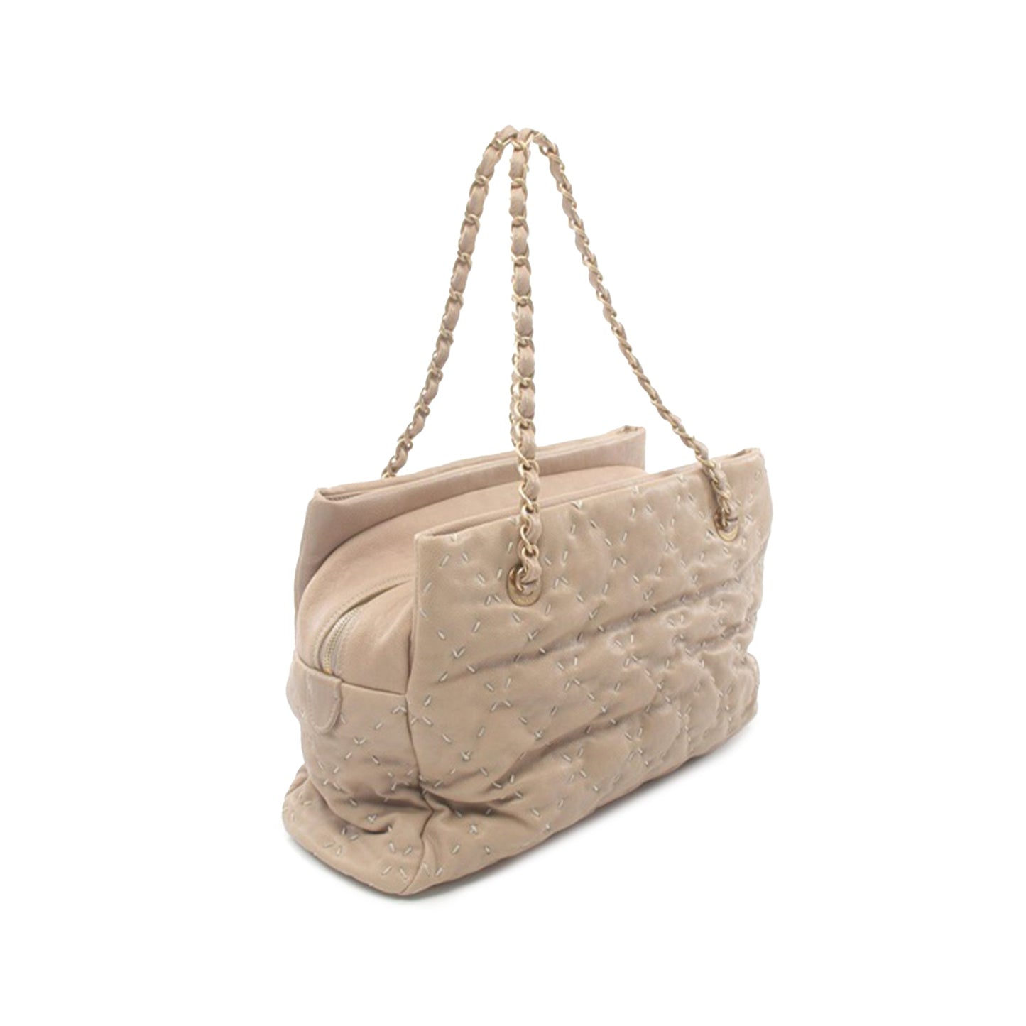 Beige Chanel CC Caviar Wild Stitch Tote