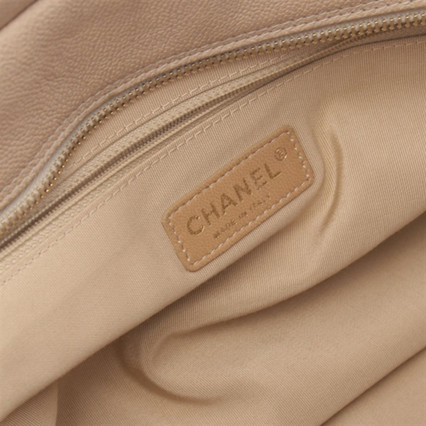 Beige Chanel CC Caviar Wild Stitch Tote