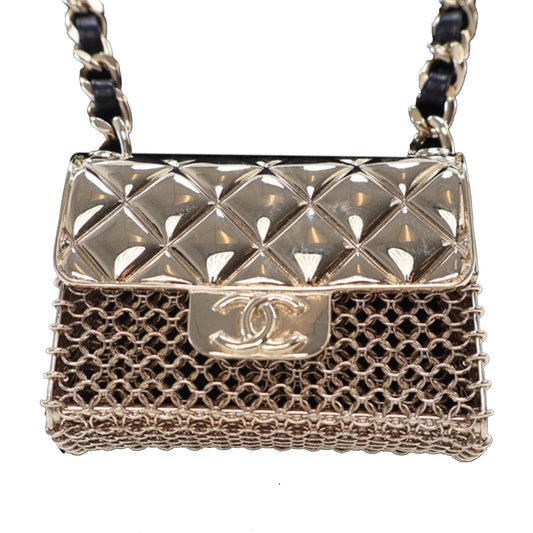 Gold Chanel Leather and Gold Plated Classic Flap Bag Pendant Necklace