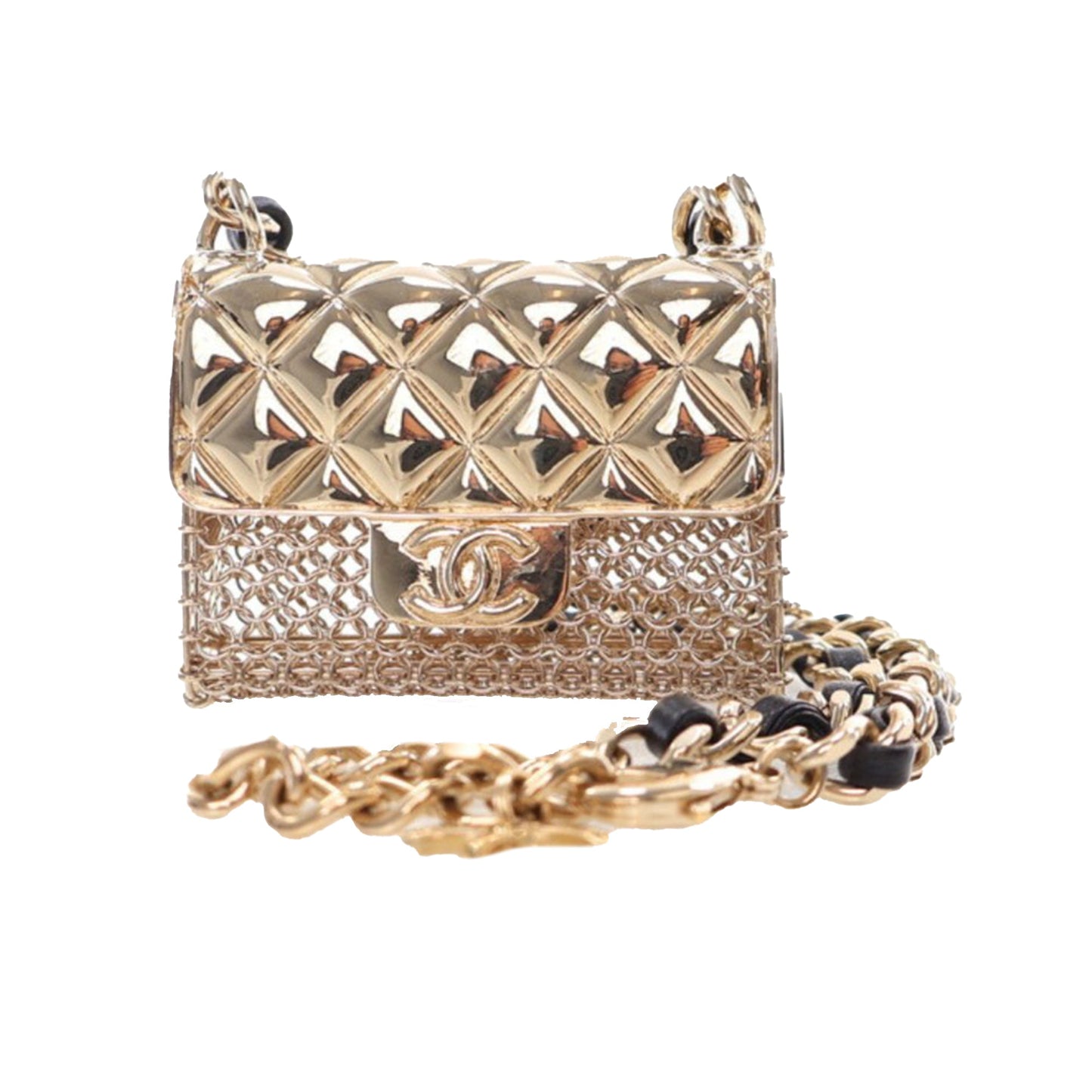 Gold Chanel Leather and Gold Plated Classic Flap Bag Pendant Necklace