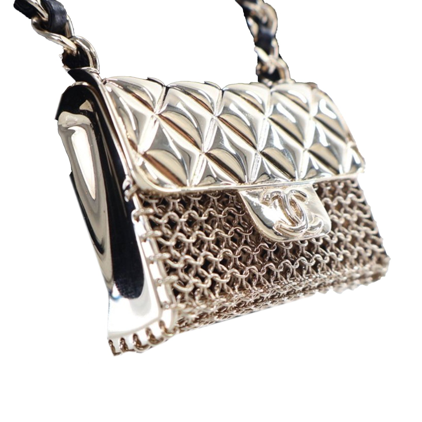 Gold Chanel Leather and Gold Plated Classic Flap Bag Pendant Necklace