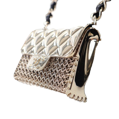 Gold Chanel Leather and Gold Plated Classic Flap Bag Pendant Necklace