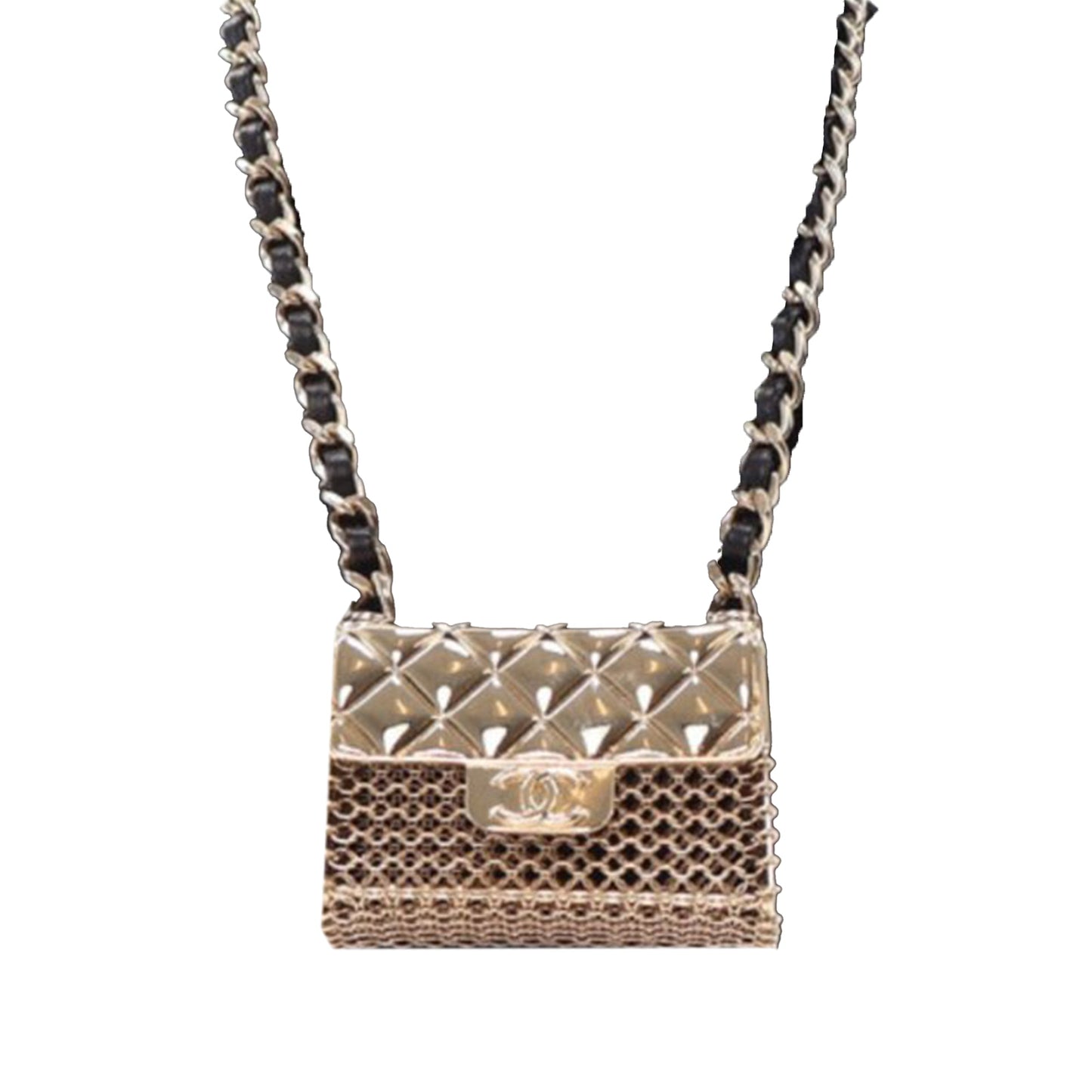 Gold Chanel Leather and Gold Plated Classic Flap Bag Pendant Necklace