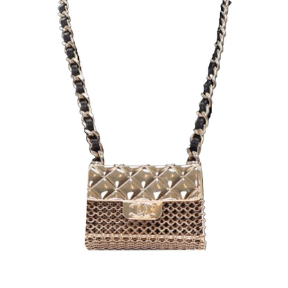 Gold Chanel Leather and Gold Plated Classic Flap Bag Pendant Necklace