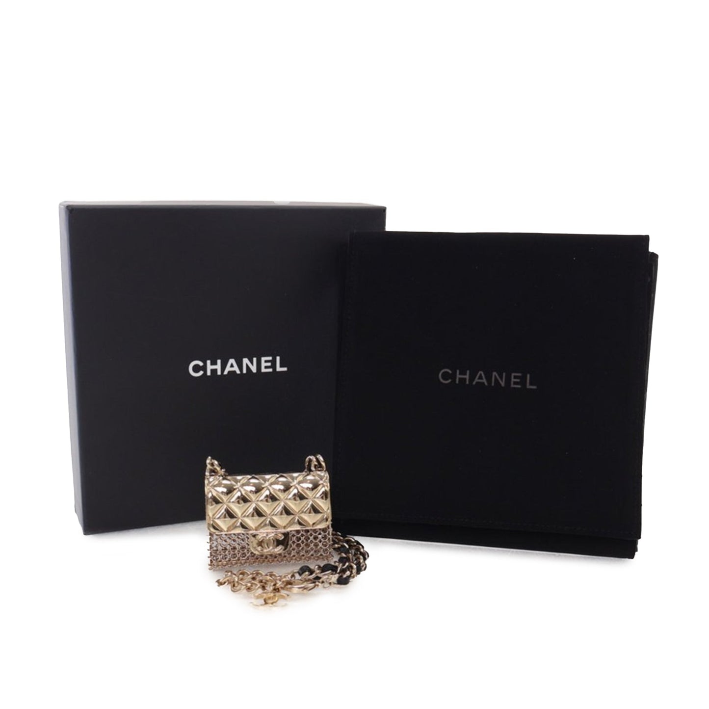Gold Chanel Leather and Gold Plated Classic Flap Bag Pendant Necklace